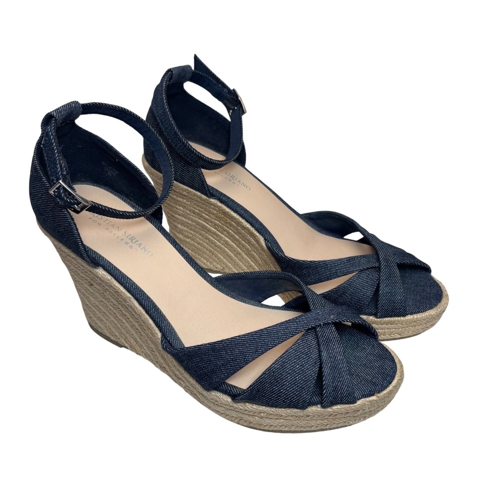 Christian Siriano Wedge Sandals Womens 11 Blue Denim Espadrille Platform Coastal